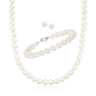 Three Piece Custom Made Glass Pearl Jewellery Set Necklace Bracelet Earrings 33W Three Piece Custom Made Glass Pearl Jewellery Set Necklace Bracelet Earrings 33W